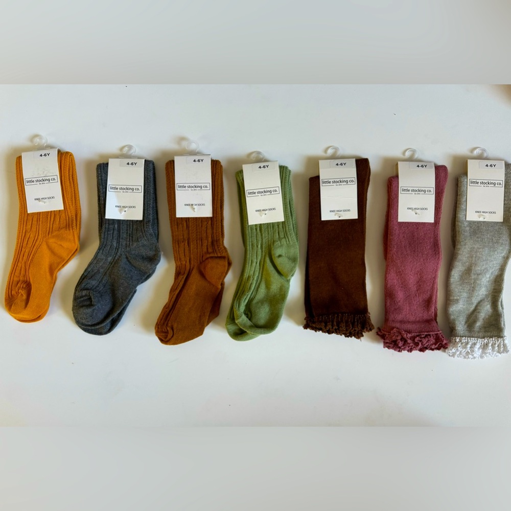 Girls cable knit knee high socks size 4-6 years NEW lot of 7